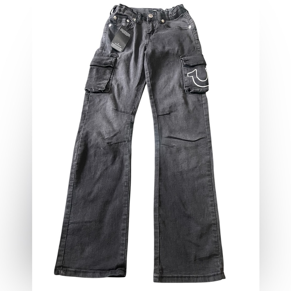 True Religion NWT Ricky relaxed straight cargo jeans in black adjustable waist